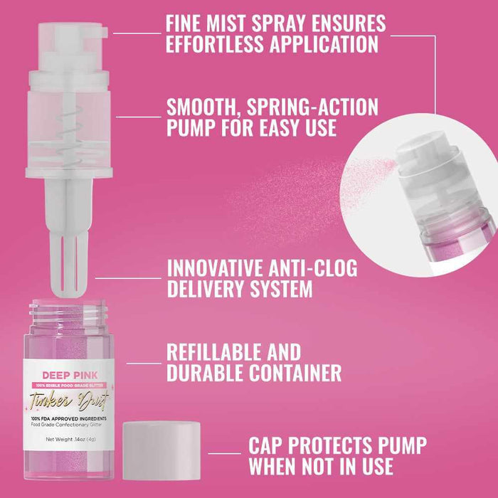 Deep Pink Edible Glitter Spray 4g Pump | Tinker Dust®-B2C_Tinker Dust_Mini Pump-bakell