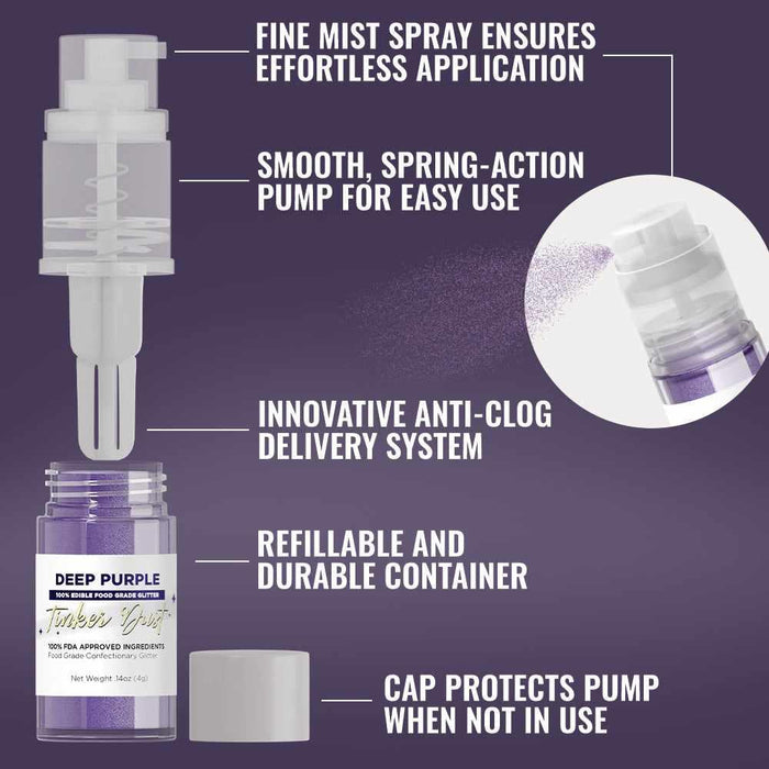 Deep Purple Edible Glitter Spray 4g Pump | Tinker Dust®-B2C_Tinker Dust_Mini Pump-bakell