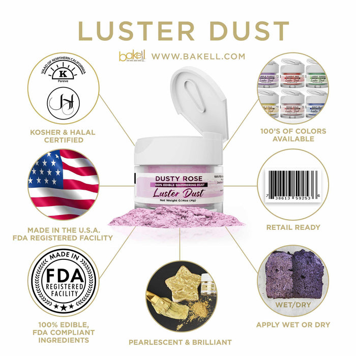 Dusty Rose Luster Dust 4 Gram Jar-Luster Dust_4G_Google Feed-bakell