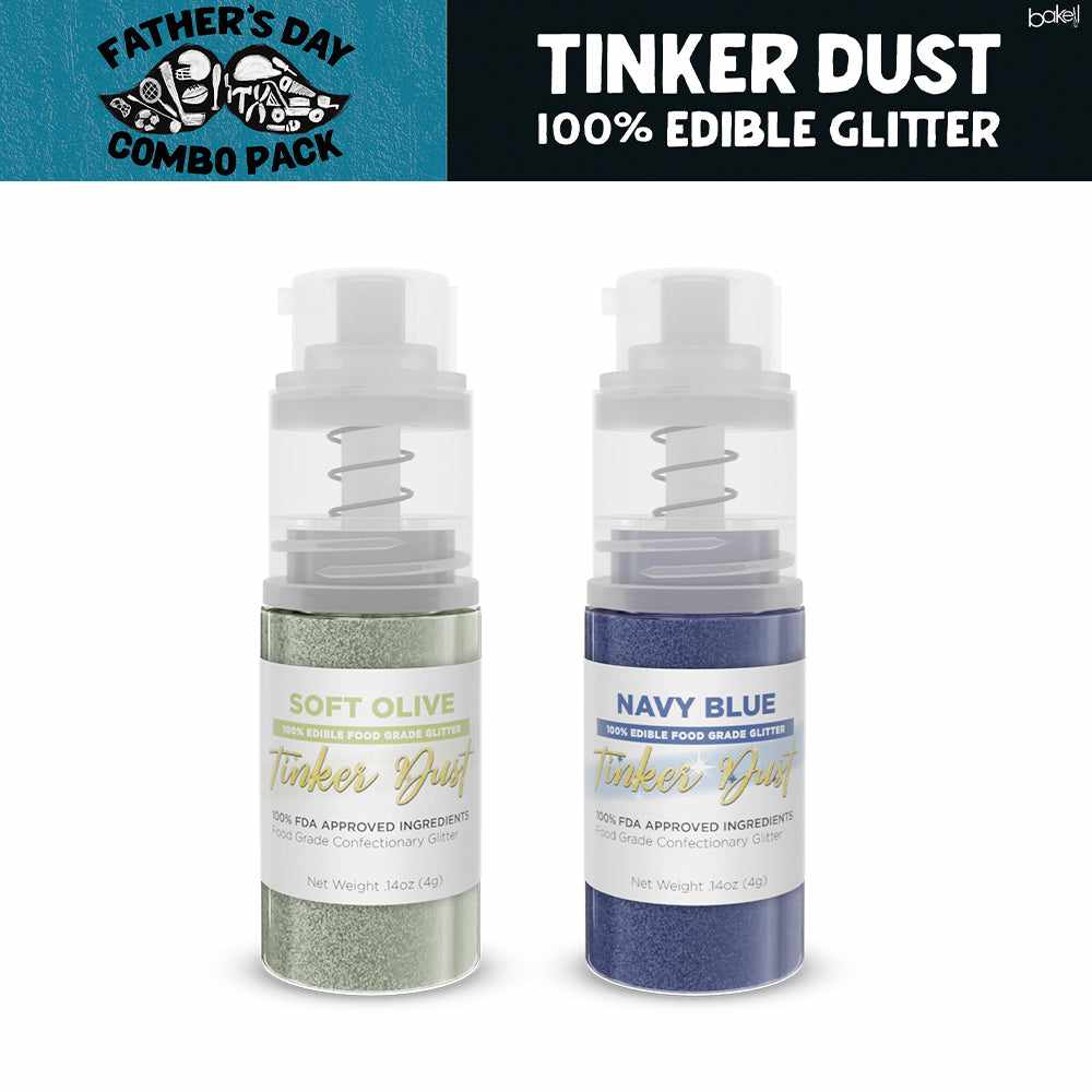 Father's Day Tinker Dust edible glitter combo pack: soft olive and navy blue spray bottles.