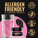 allergen friendly infographic of pink brew glitter