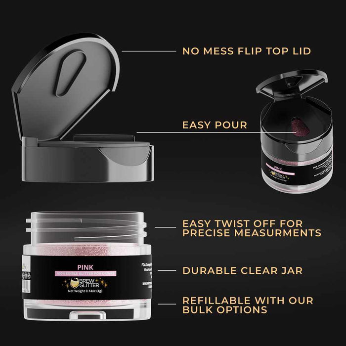infographic for brew glitter's easy apply flip cap lid and glass jar