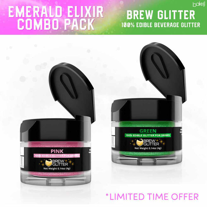 green and pink edible drink glitter jars in 'emerald elixir' bundle