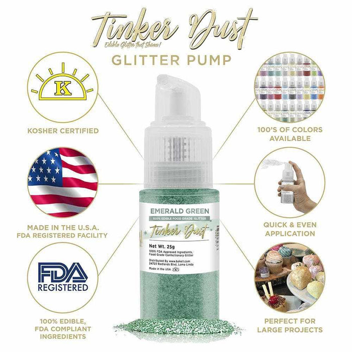 Emerald Green Edible Glitter Spray 25g Pump | Tinker Dust | Bakell