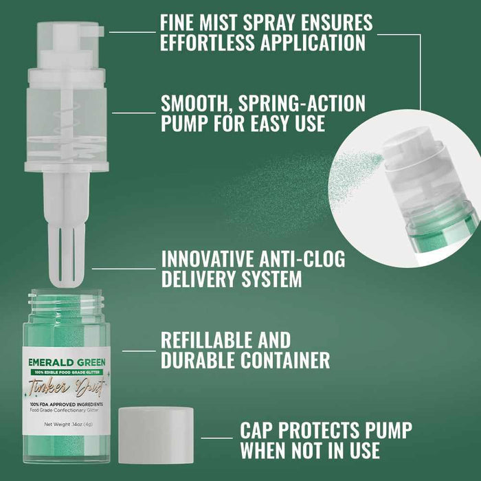 Emerald Green Edible Glitter Spray 4g Pump | Tinker Dust®-B2C_Tinker Dust_Mini Pump-bakell
