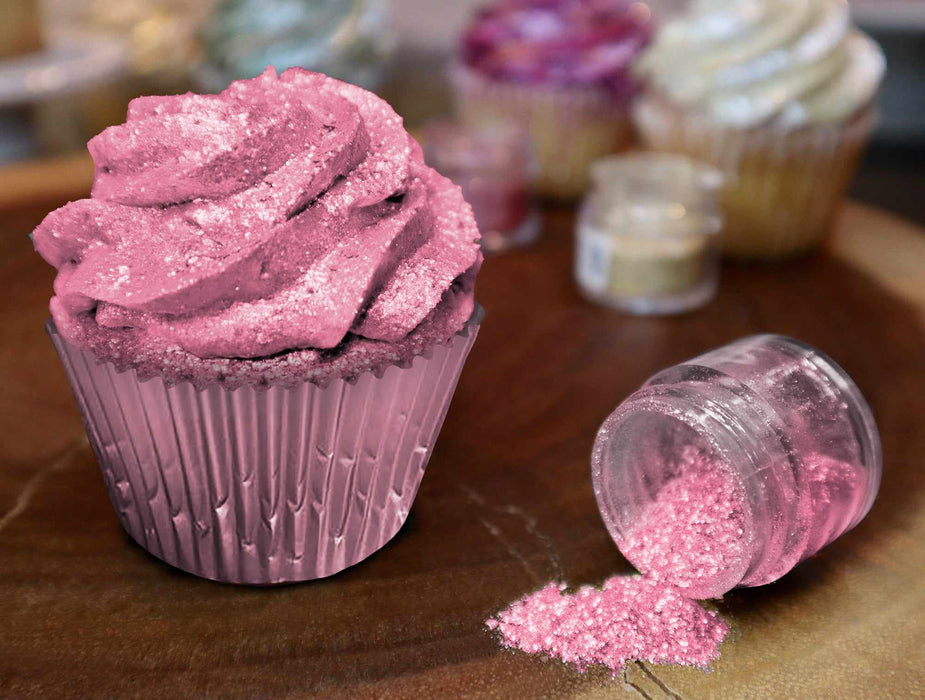 pink cupcake frosting decorated with pink edible glitter dust