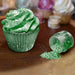 green cupcake frosting decorated with green edible glitter dust