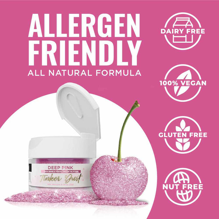 allergen infographic of deep pink tinker dust glitter