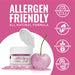 allergen infographic of deep pink tinker dust glitter