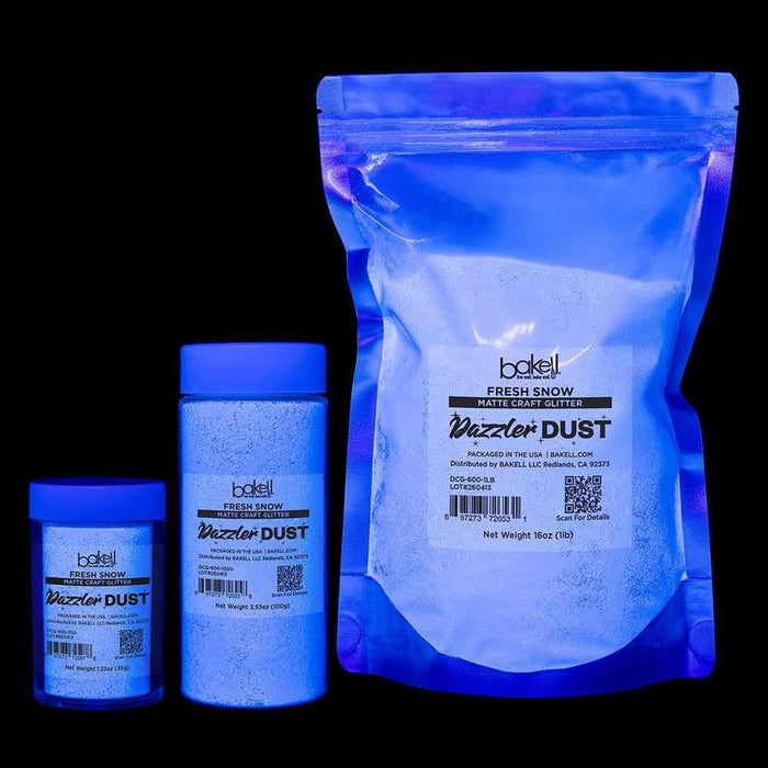 Fresh Snow White Ultrafine Matte UV Reactive Craft Glitter Dazzler Dust in 3 sizes.