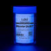 Fresh Snow white matte UV reactive craft glitter in a clear jar, glowing bright blue under UV light.