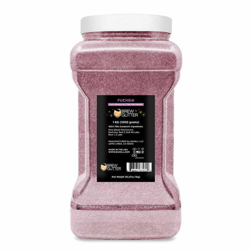Large 1kg container of Fuchsia Brew Glitter, a vibrant pink edible shimmer for beverages.