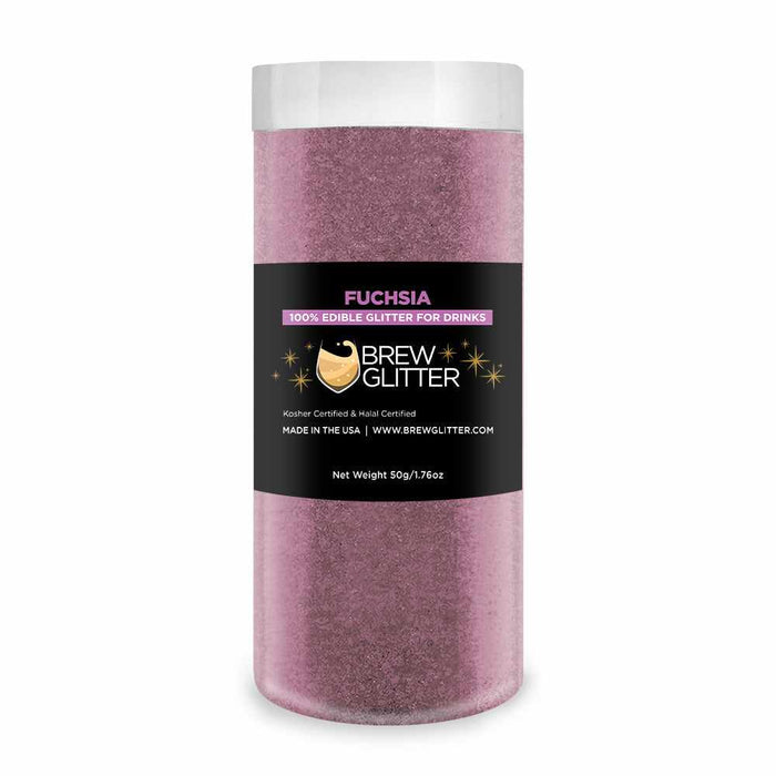 Close Up View of a Fuchsia Colored Edible Glitter for Drinks in a 50g jar | bakell.com