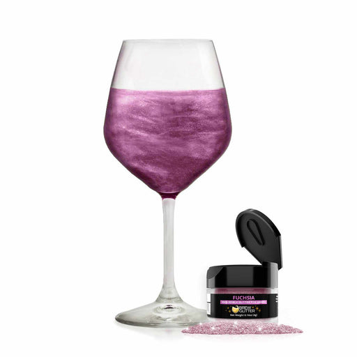 product shot of fuchsia wine glass next to a jar