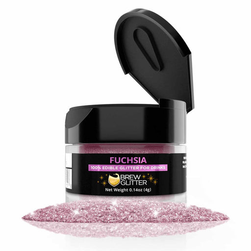 Front View of a 4 Gram Jar of Fuchsia Edible Glitter for Drinks | bakell.com