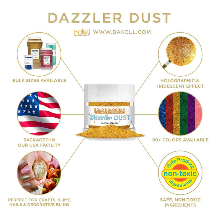 Gold Hologram Dazzler Dust | Trendy Edible Hologram Gold Dust | Bakell