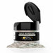 4g jar of Gold Iridescent Brew Glitter with a black lid and a pile of shimmering, edible holographic powder.