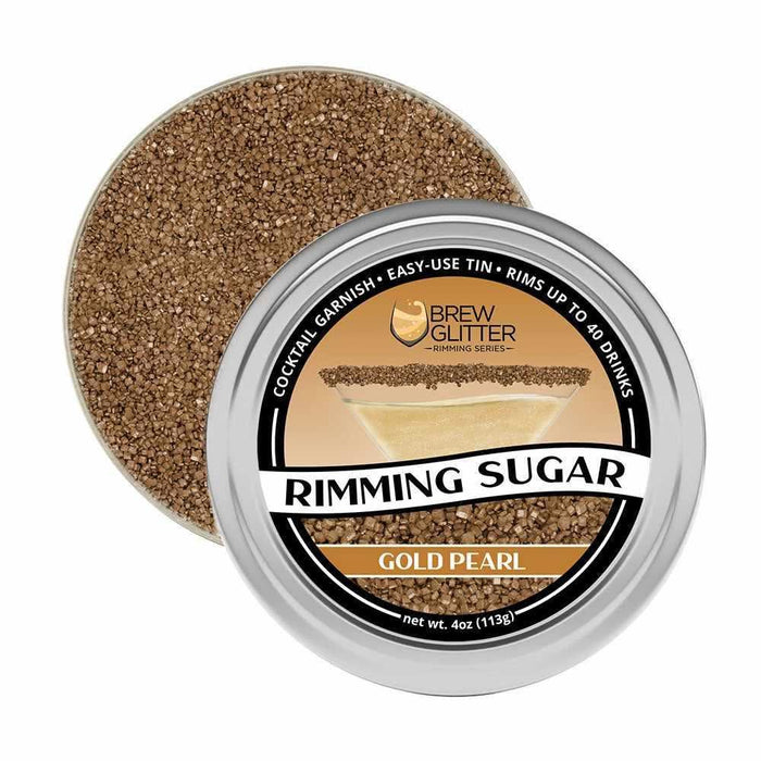 Gold Pearl Rimming Sugar in an easy-use tin, perfect for garnishing up to 40 cocktail drinks.