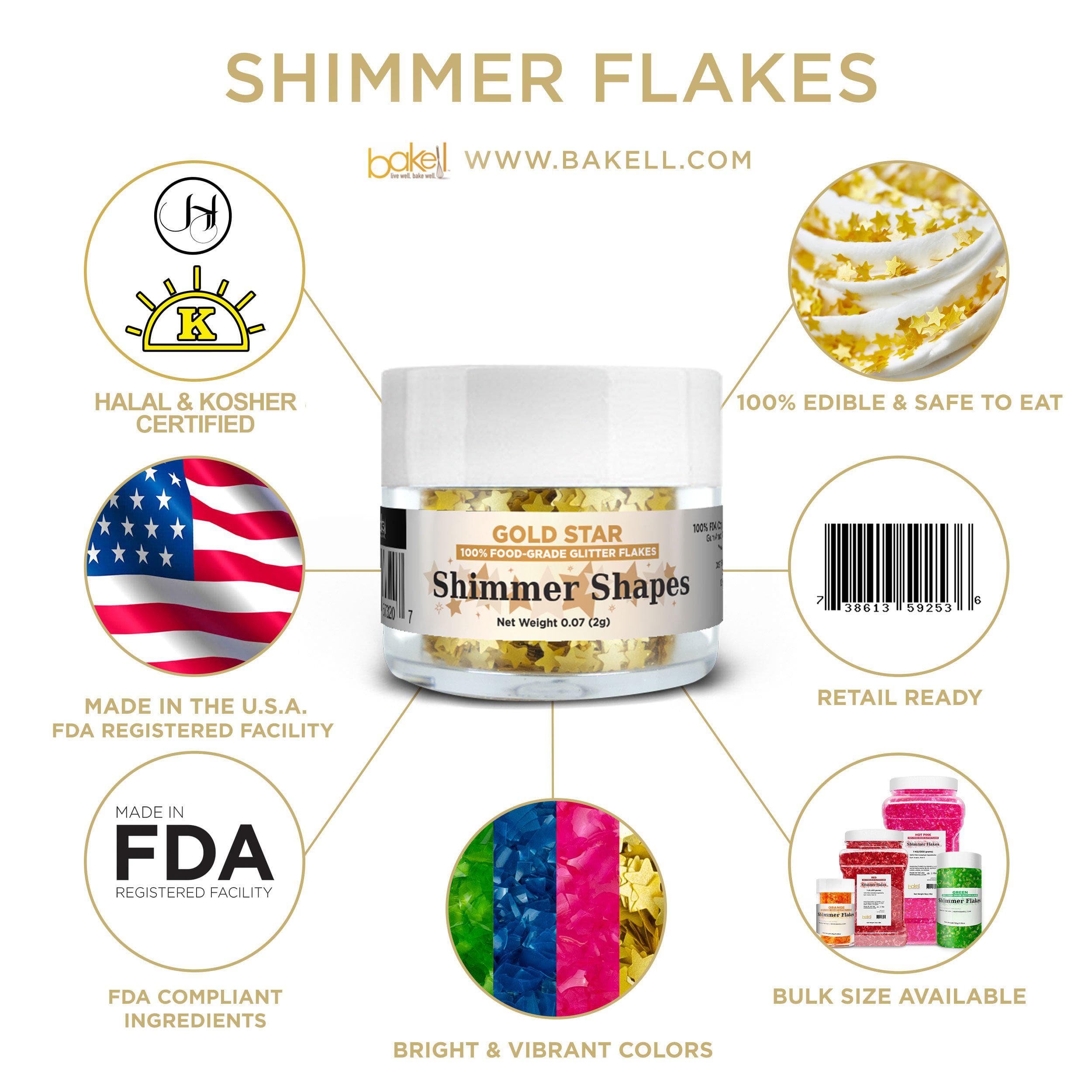 Buy Gold Star Shaped Edible Shimmer Flakes | Bakell