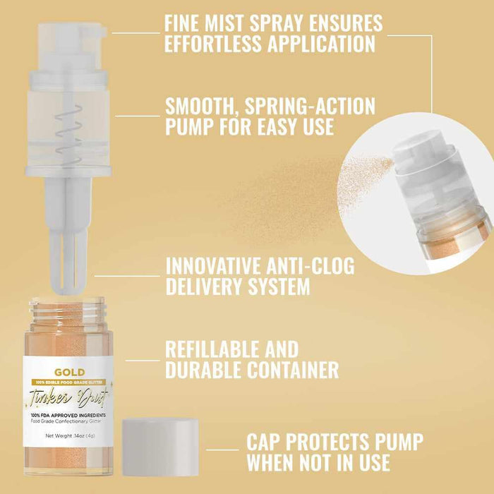 Gold Tinker Dust® Glitter 4g Spray Pump by the Case | Private Label-Private Label_Tinker Dust_Mini Pump-bakell
