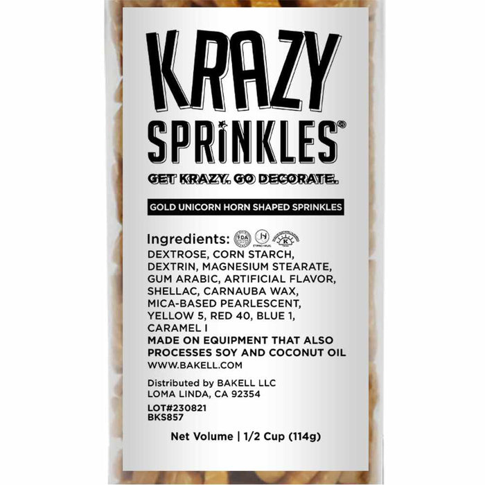 Gold Unicorn Horn Shaped Sprinkles-Krazy Sprinkles_HalfCup_Google Feed-bakell