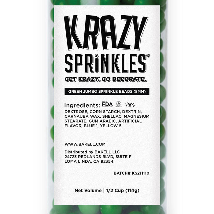 Green 8mm Beads Sprinkles | Krazy Sprinkles | Bakell