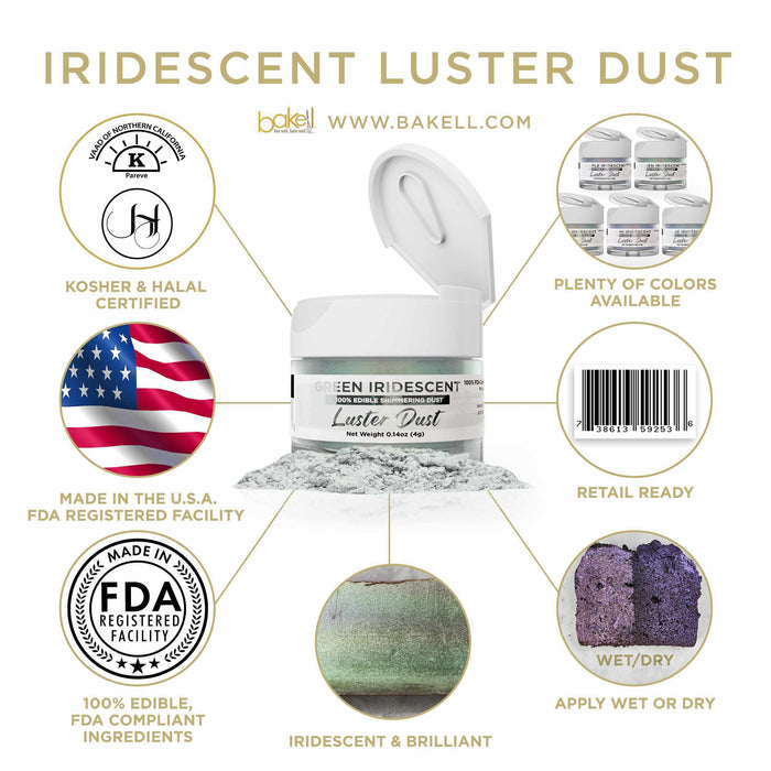 Green Iridescent Luster Dust 4 Gram Jar-Luster Dust_4G_Google Feed-bakell