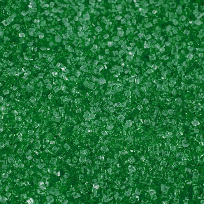 Vibrant green cocktail rimming sugar with coarse, sparkling crystalline texture for drink garnishing.