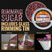 Halloween rimming sugar in orange, purple, and black, with a tin for easy glass rimming.
