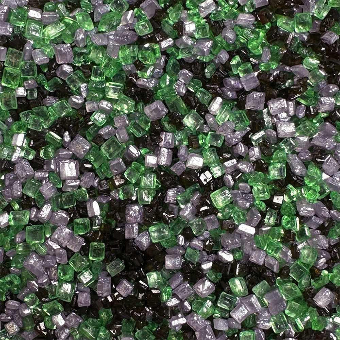 Coarse Hocus Pocus cocktail rimming sugar in a vibrant mix of green, purple, and black sparkling sugar crystals.
