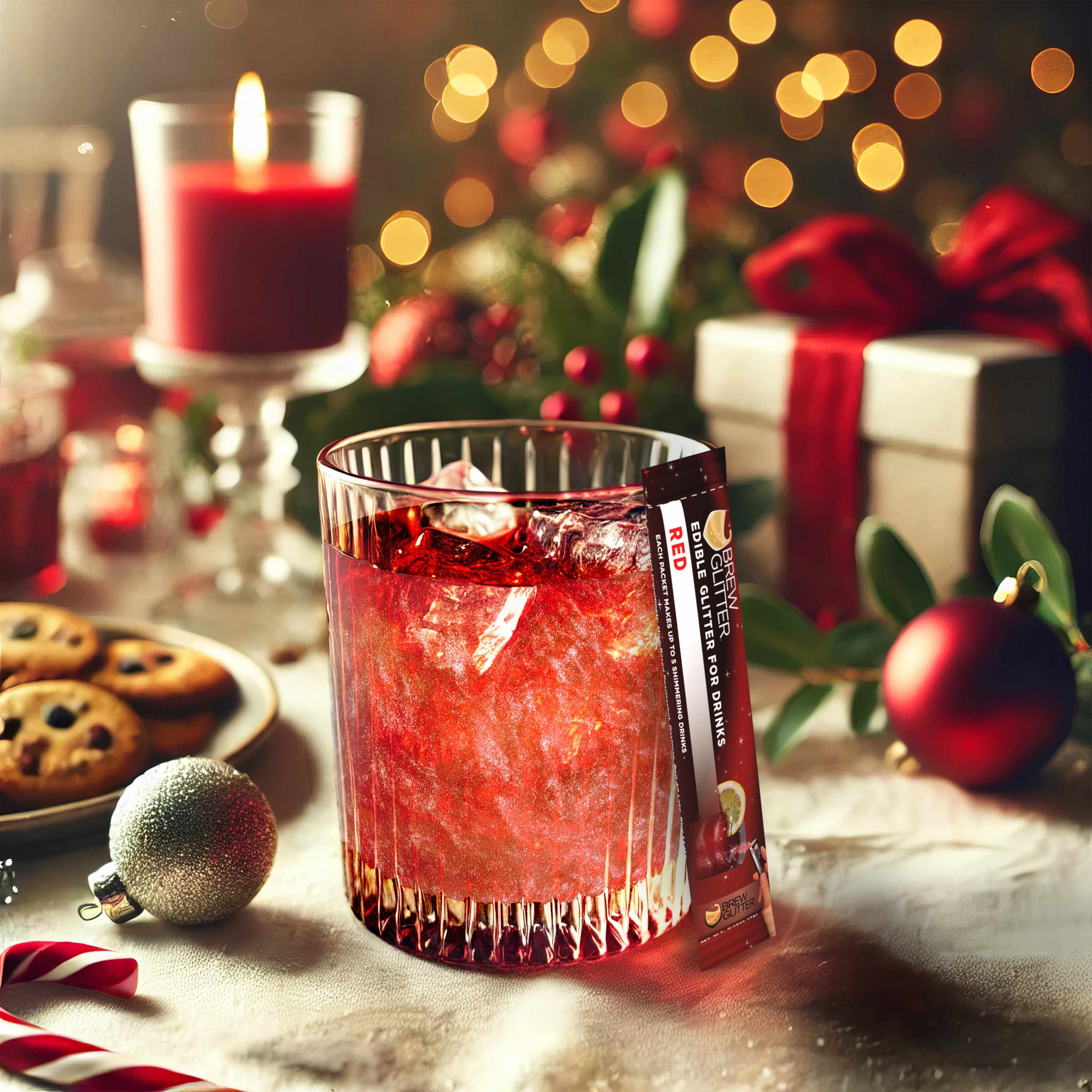red holiday drink next to a edible glitter stick