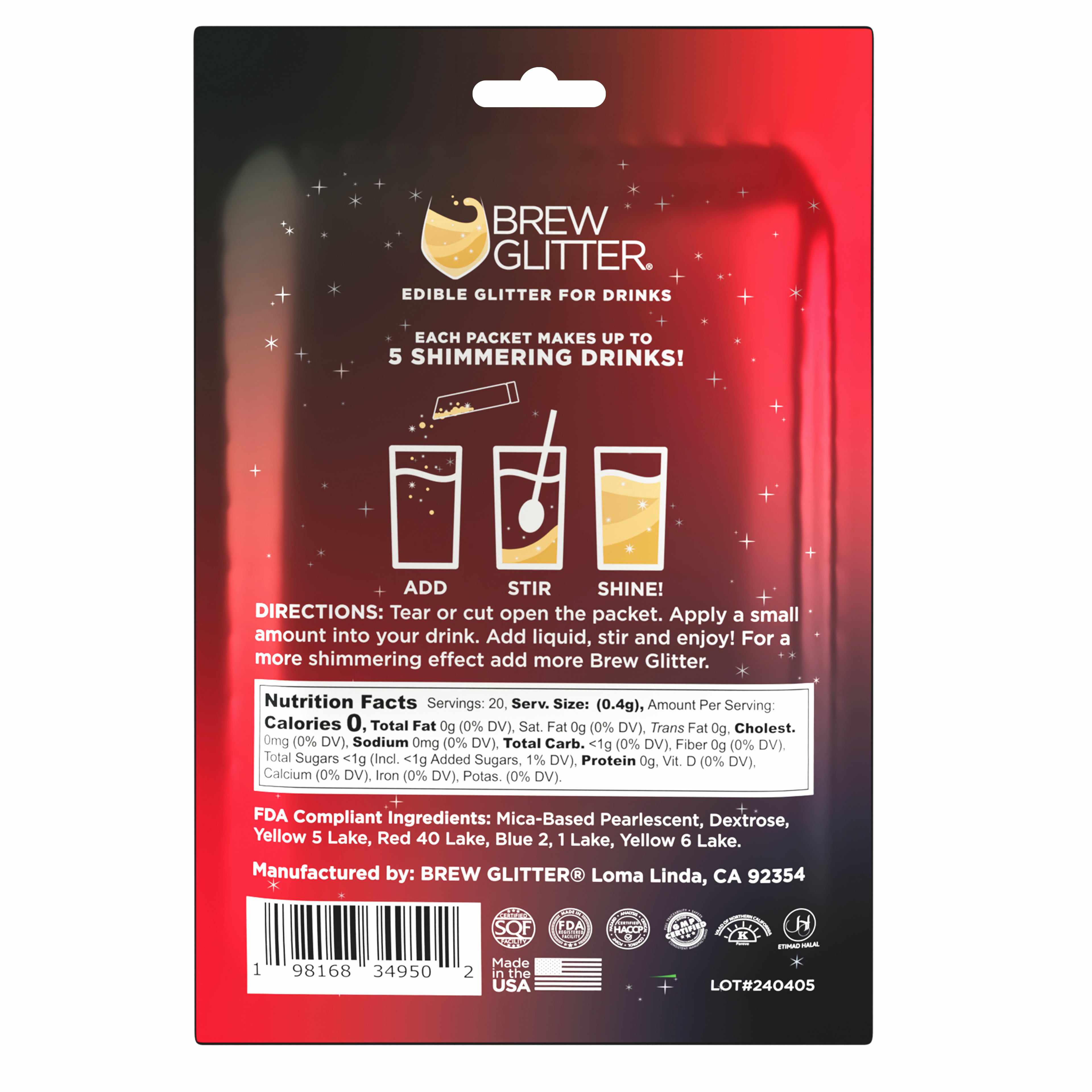 product image of rear label for brew glitter sticks