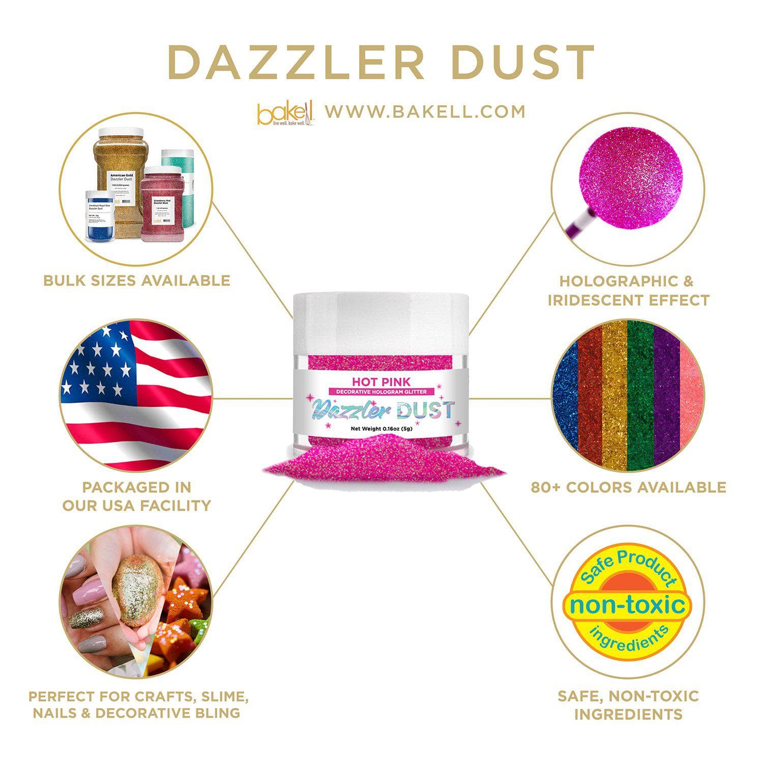 Hot Pink Electric Dazzler Dust® 5 Gram Jar-Dazzler Dust_5G_Google Feed-bakell