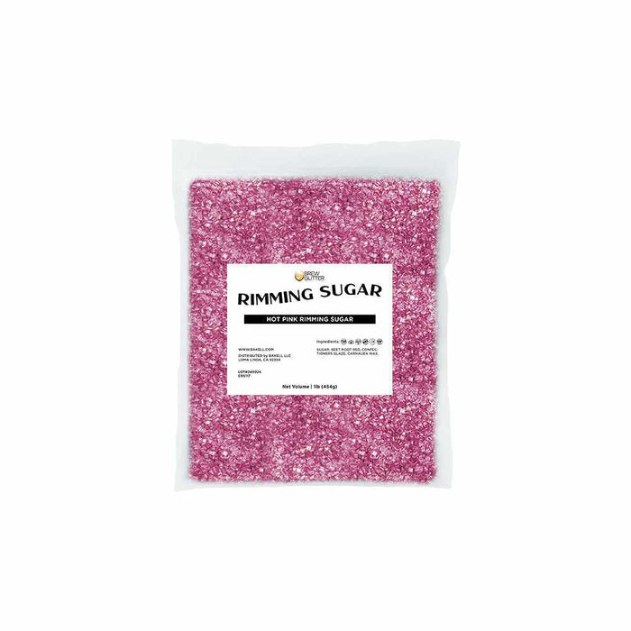 One pound bag of Grow & Glitter Hot Pink Rimming Sugar, showing fine, sparkling pink crystals.