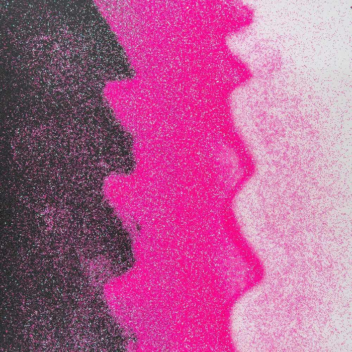 Hot pink ultrafine UV reactive iridescent craft glitter in a wavy pattern, transitioning from dark to light.