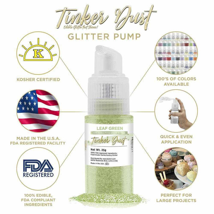 Leaf Green Edible Glitter Spray 25g Pump | Tinker Dust | Bakell