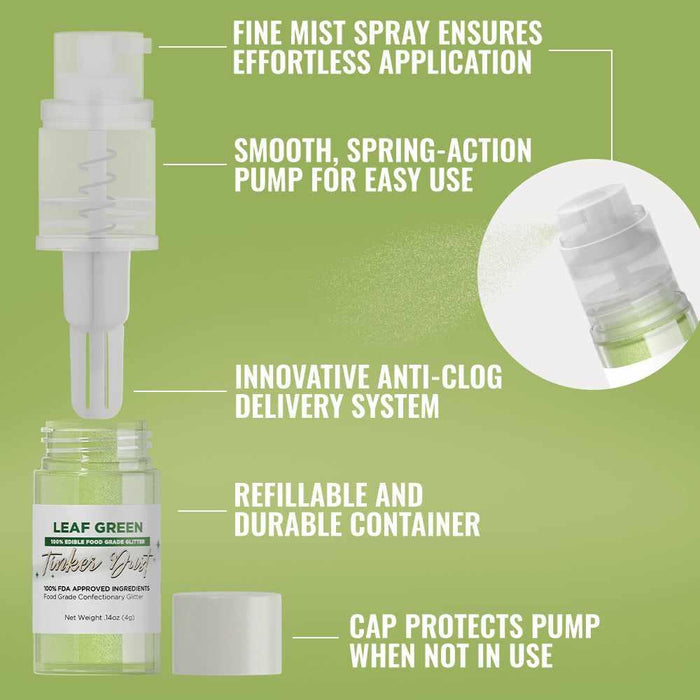 Leaf Green Edible Glitter Spray 4g Pump | Tinker Dust®-B2C_Tinker Dust_Mini Pump-bakell