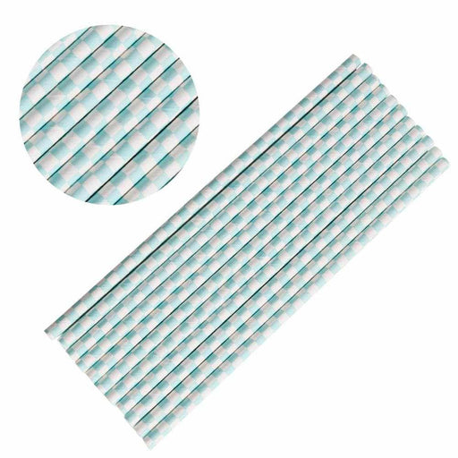 Light Blue Checkered Cake Pop Party Straws-Cake Pop Straws-bakell