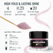 Light pink edible Brew Glitter in a 4g jar with a wooden spoon and serving yield infographic for cocktails and beverages.
