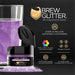 Light purple Brew Glitter in a black jar with a drink, showcasing private label options and product features.
