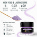 Light purple edible Brew Glitter in a 4g jar with a wooden spoon and serving yield information chart.