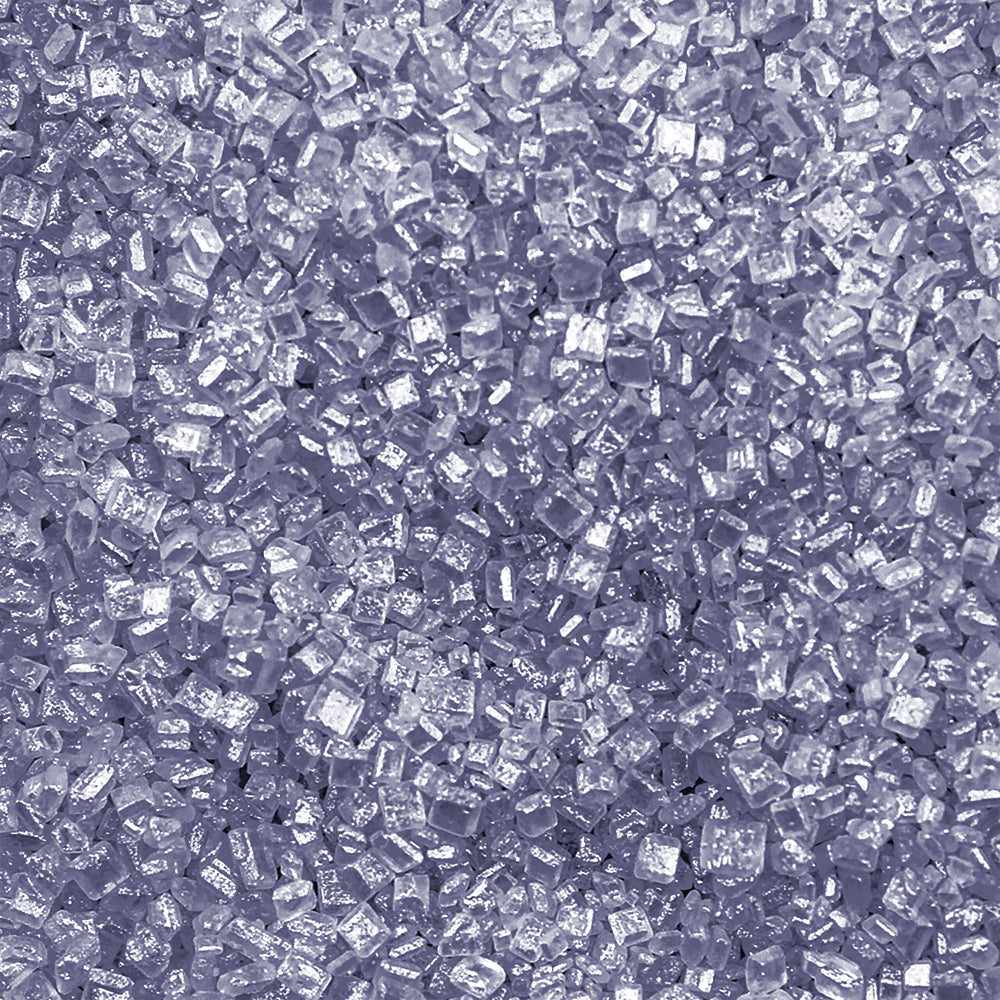 Close-up of light purple pearl cocktail rimming sugar with coarse, sparkling sugar crystals for drink garnishing.