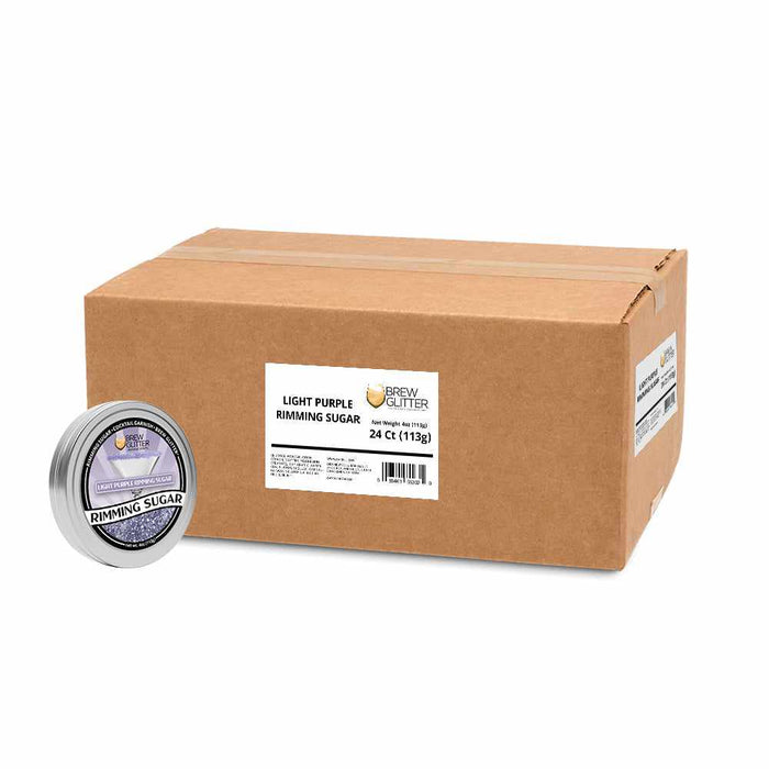 light purple cocktail sugar tin next to shipping box