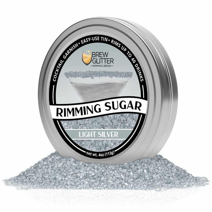 Light silver rimming sugar in a 4oz easy-use tin, with a martini glass graphic.