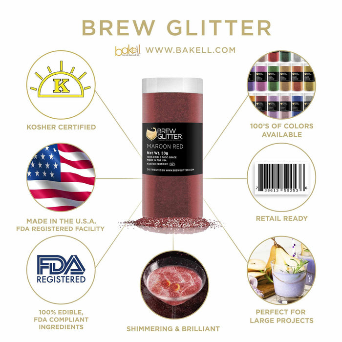 Maroon Beverage & Drink Glitter, Edible Glitter | Bakell.com