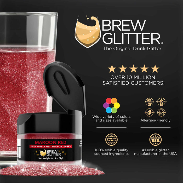 Hand holding a glass filled with Maroon Red  Brew Glitter