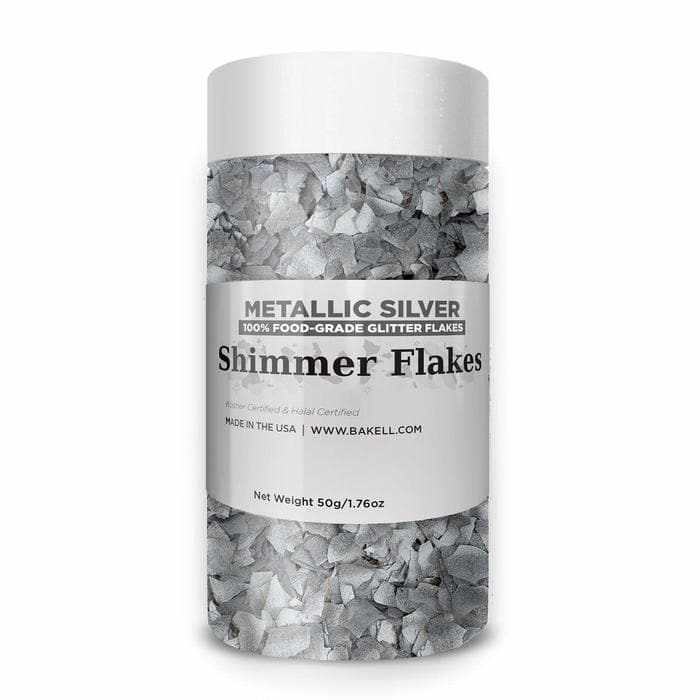 Bulk Metallic Silver Edible Shimmer Flakes | #1 Site for 100% Edible Glitter 