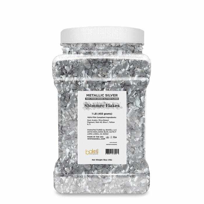 Bulk Metallic Silver Edible Shimmer Flakes | #1 Site for 100% Edible Glitter 