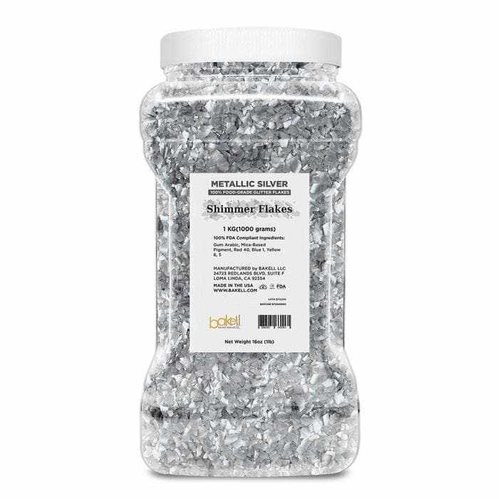 Bulk Metallic Silver Edible Shimmer Flakes | #1 Site for 100% Edible Glitter 