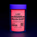 Miami Orange UV Reactive Iridescent Dazzler Dust craft glitter in a 35g jar, glowing under blacklight.